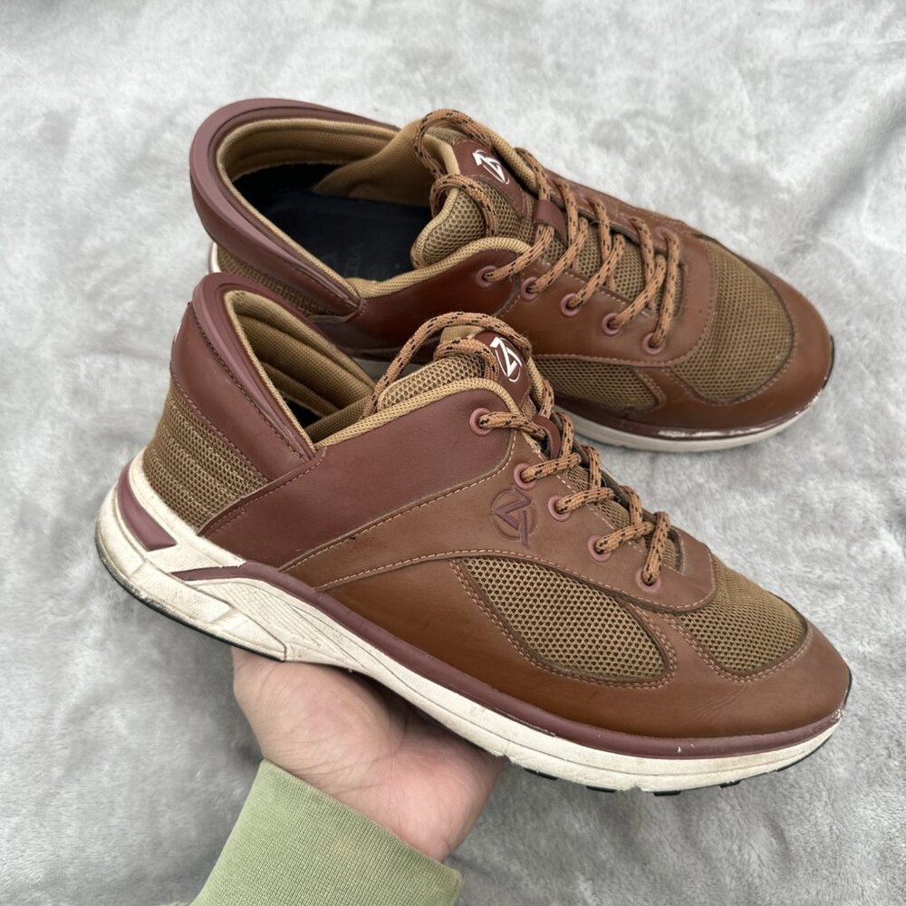 ZEBA Men's Size 10.5 Brown Leather Sneakers Comfort Walking Tennis Shoes